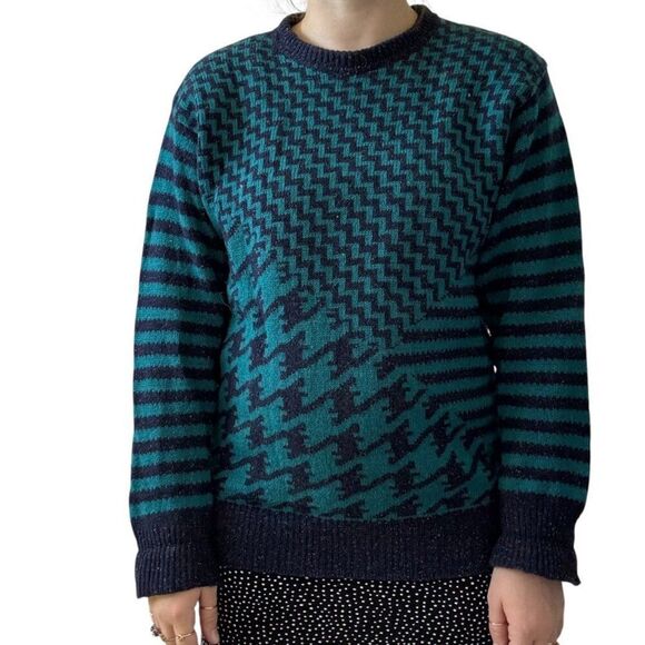 Vintage Gianfranco Ruffuni Blue Donegal Fleck Geometric Ski Wool Sweater Sz M - Picture 1 of 7